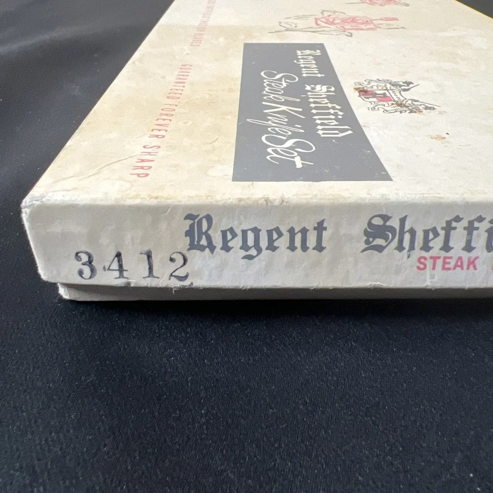 Vtg- 5/ Regent Stainless Sheffield Steak Knife Set Cream/White Handles, England